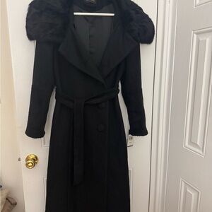Caruana  Black Coat with Faux Fur Collar